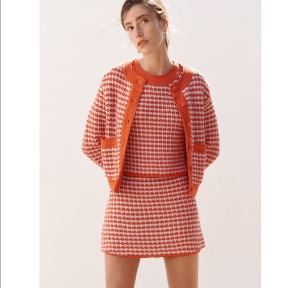 ZARA CHECKERED CROCHETED CARDIGAN - Picture 6 of 7